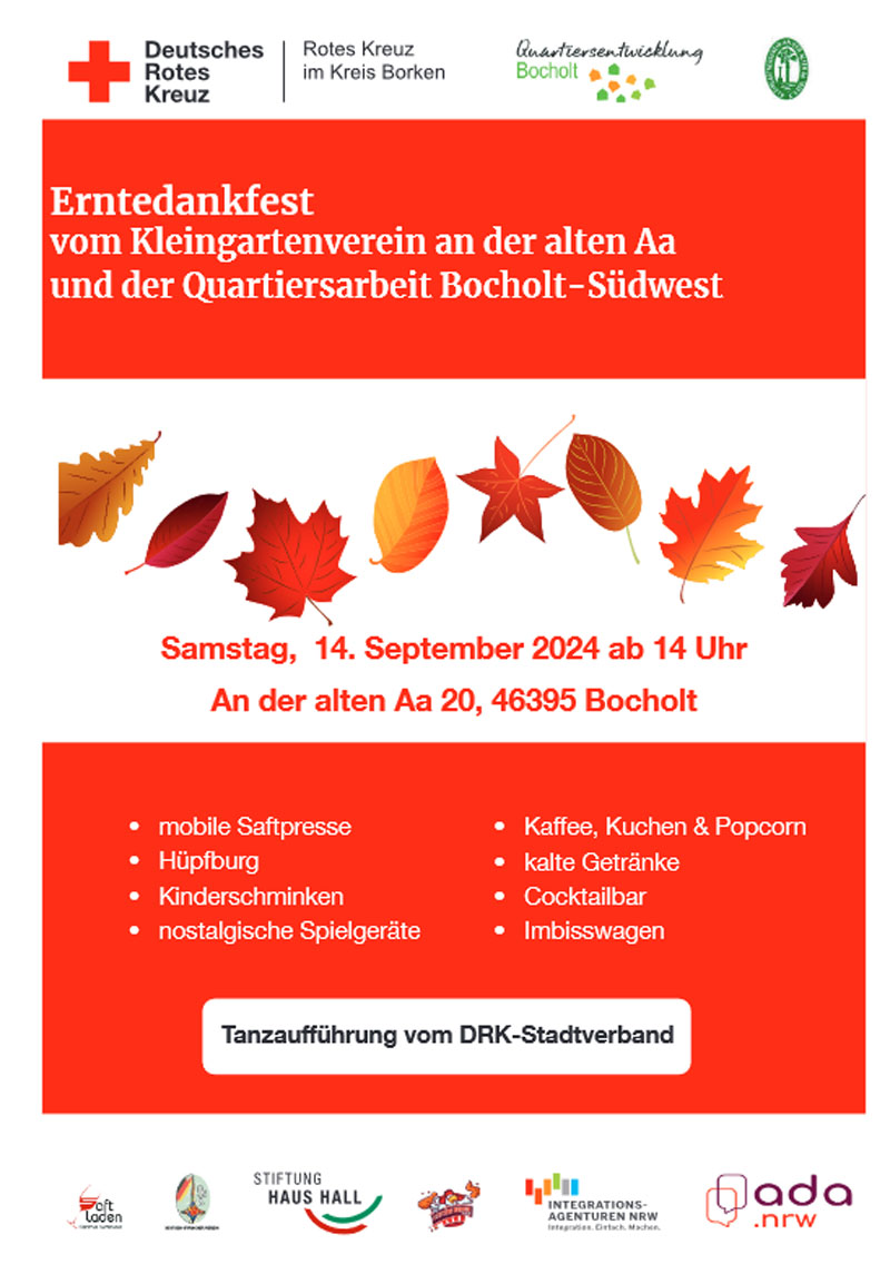 ERNTEDANKFEST 2024 KLEINGARTEN ALTE AA UND QURTIERTREFF BOCHOLT SUEDWEST